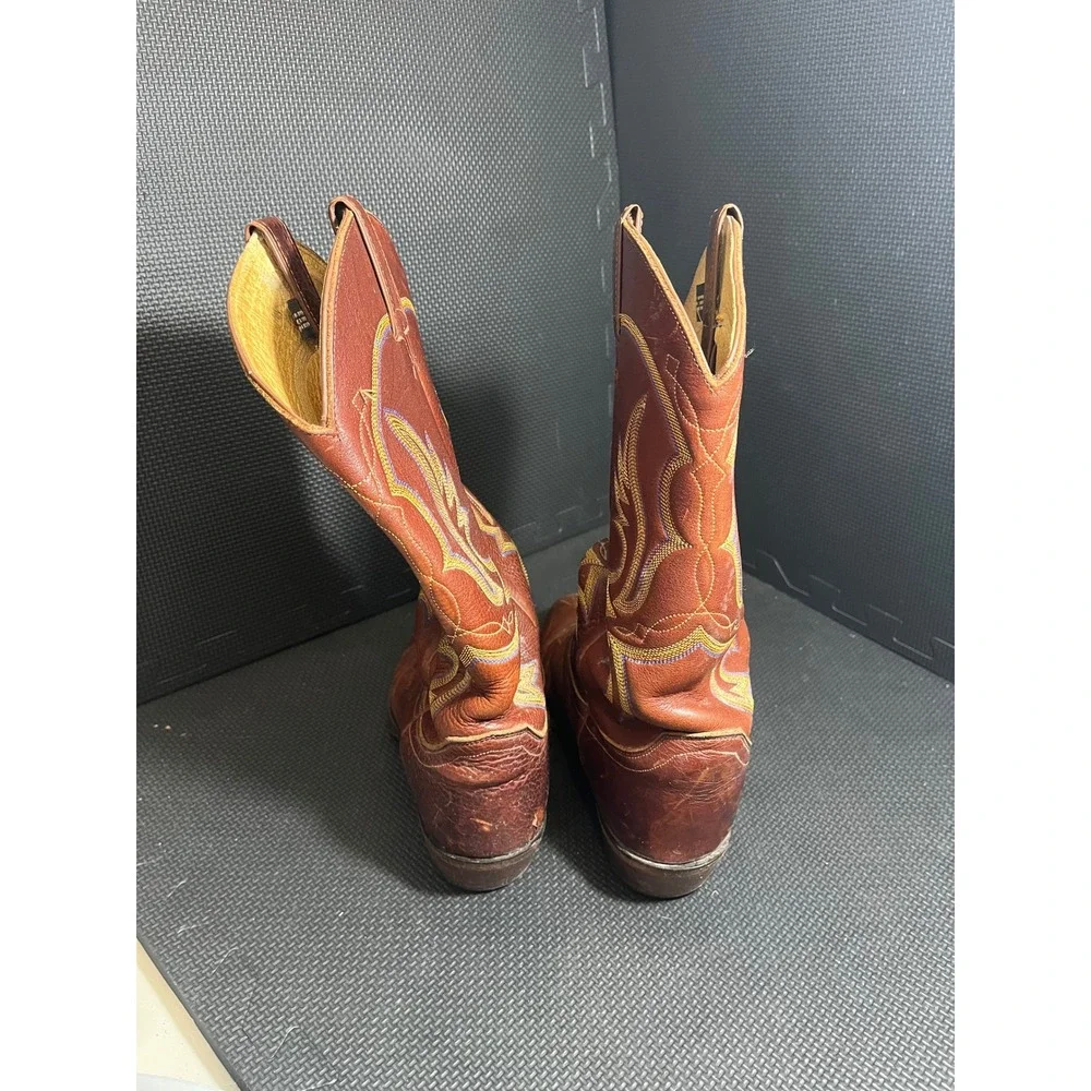 Justin Boots Vintage‎ Cowboy Western Rodeo Brown Leather Boots Mens Size 9.5 D